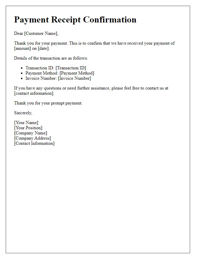 Letter template of payment receipt confirmation