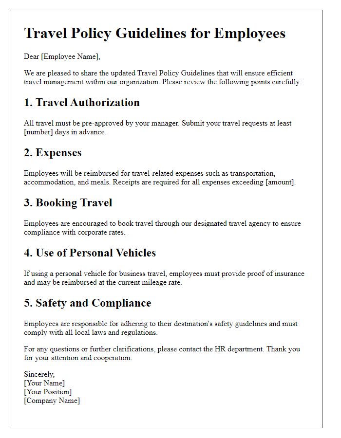 Letter template of travel policy guidelines for employees