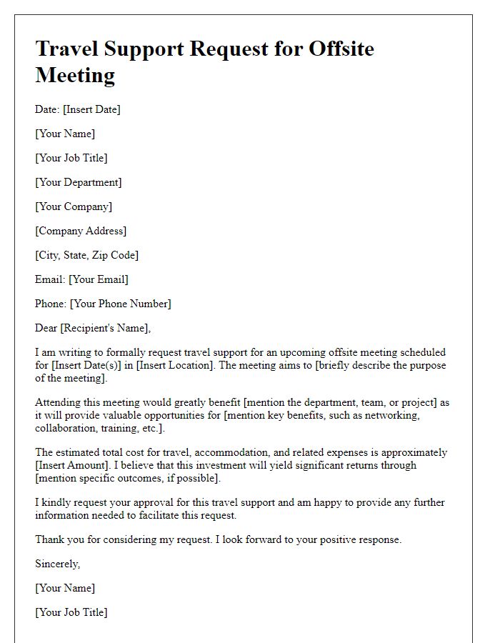 Letter template of travel support request for offsite meeting