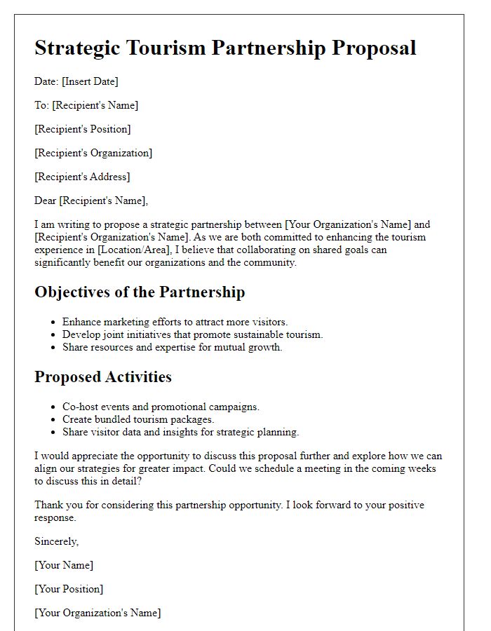 Letter template of strategic tourism partnership proposal