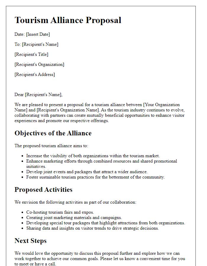 Letter template of tourism alliance proposal