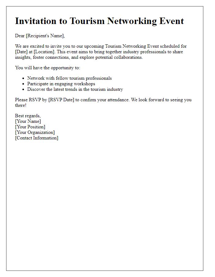 Letter template of tourism networking opportunity