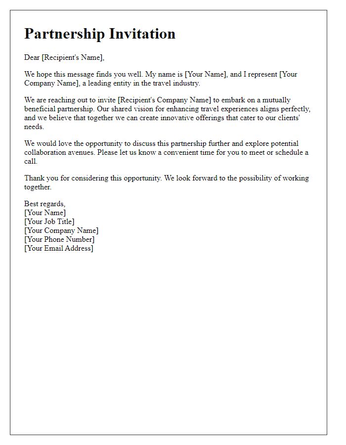 Letter template of travel industry partnership invitation