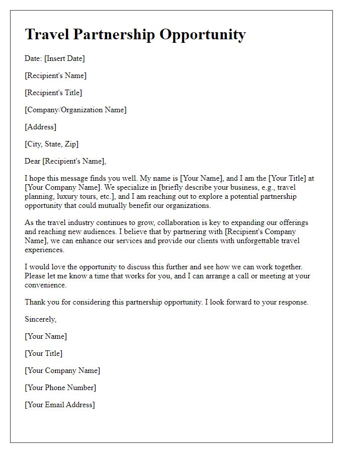 Letter template of travel partnership opportunity