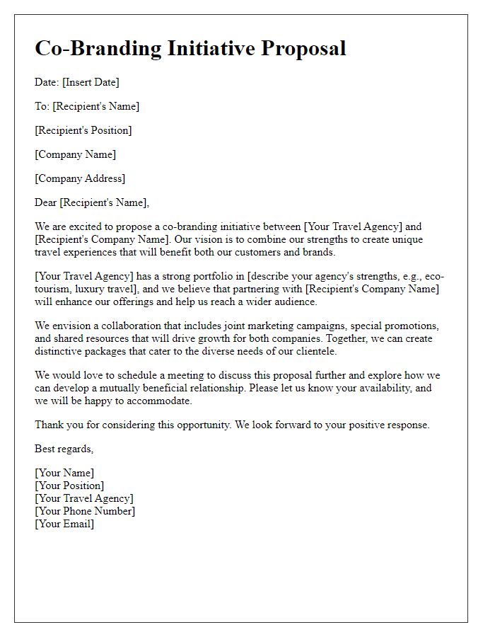 Letter template of co-branding initiative for travel agency collaboration