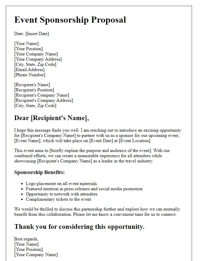 Letter template of event sponsorship proposal for travel agency collaboration