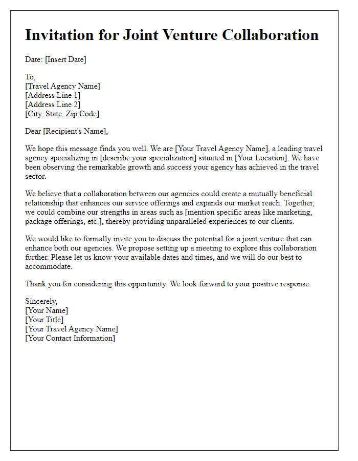 Letter template of joint venture invitation for travel agency collaboration