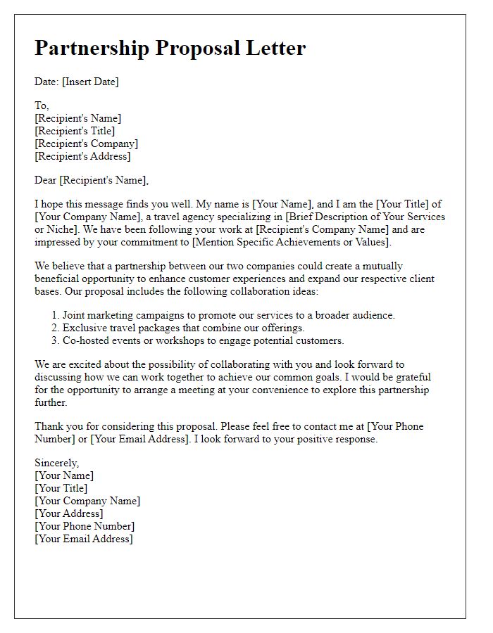 Letter template of partnership proposal for travel agency collaboration