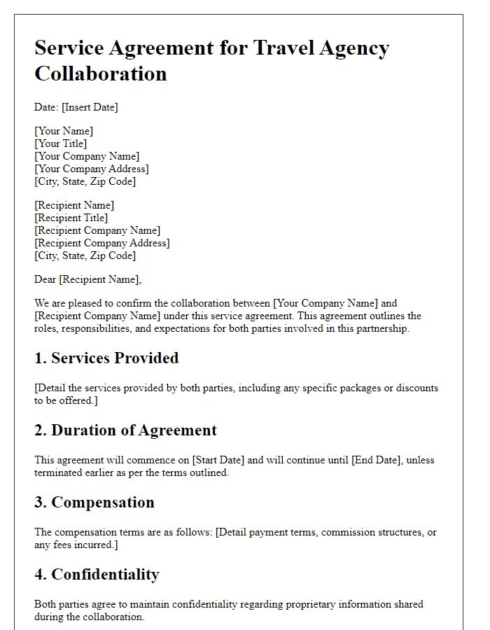 Letter template of service agreement for travel agency collaboration