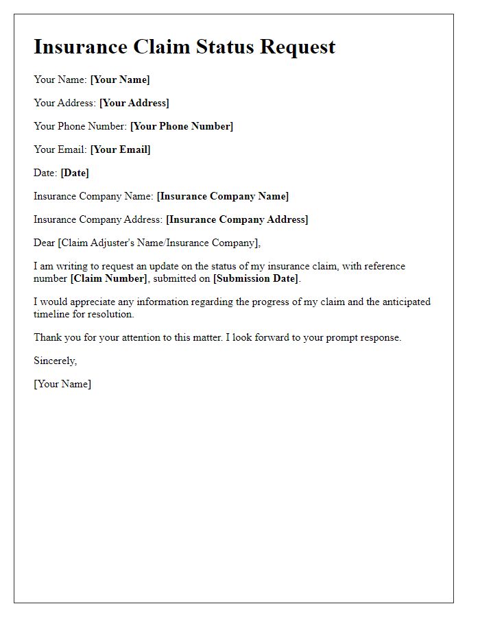 Letter template of insurance claim status request