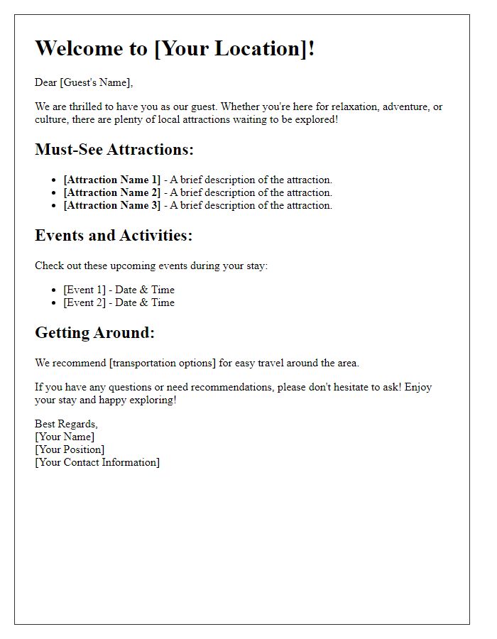 Letter template of exploring local attractions for guests.