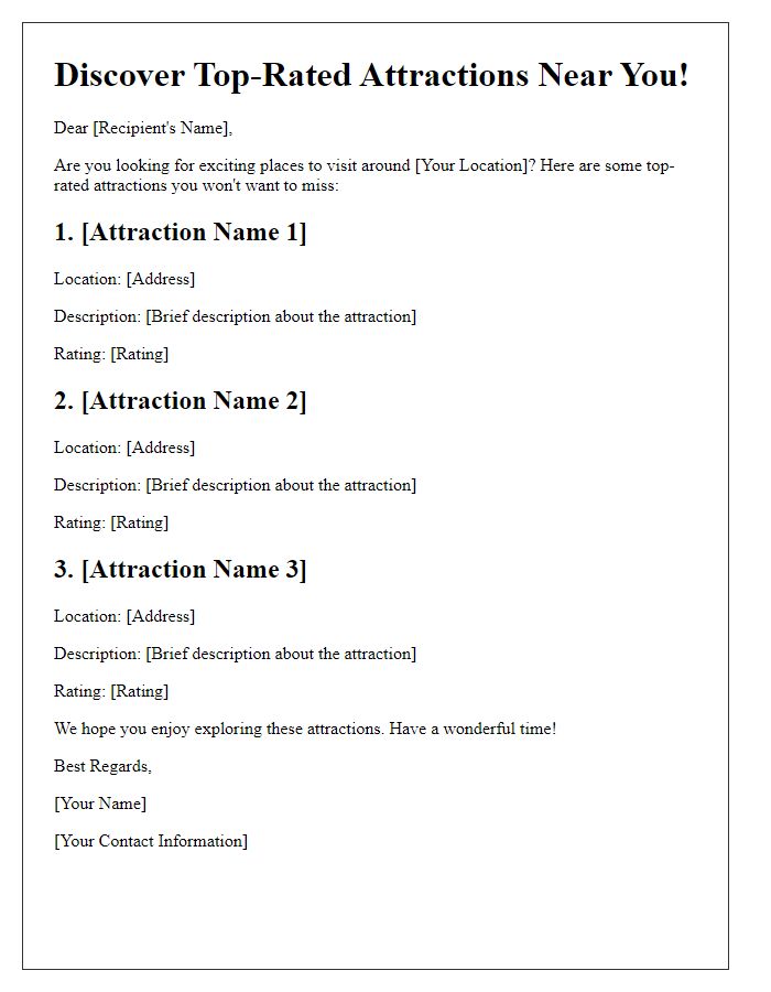 Letter template of top-rated attractions near your location.