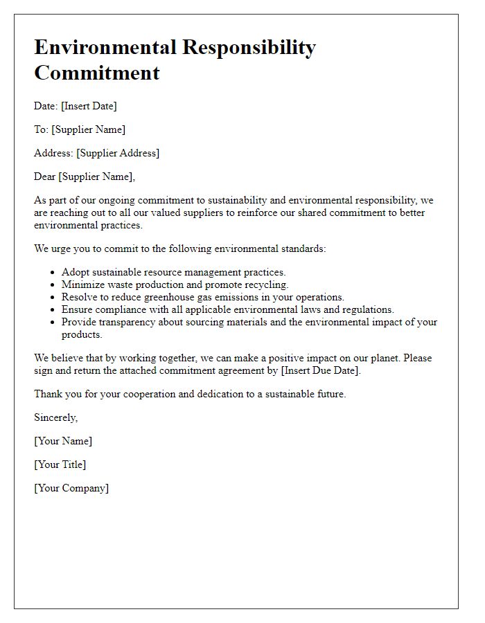 Letter template of environmental responsibility commitment for suppliers