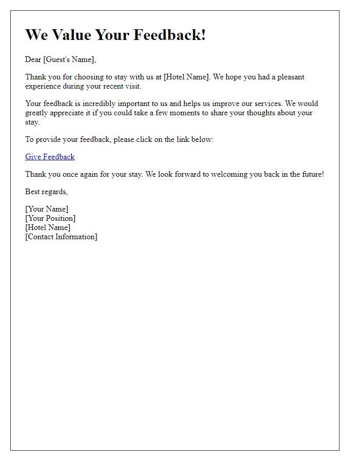Letter template of guest feedback request following your recent stay.