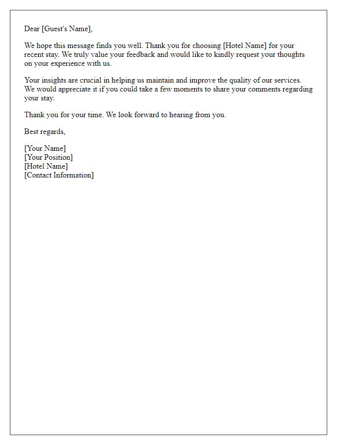 Letter template of request for your thoughts on your recent hotel stay.