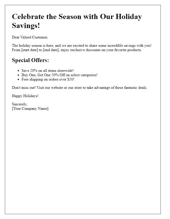 Letter template of holiday promotion savings