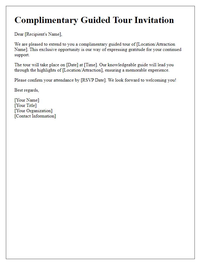 Letter template of complimentary guided tours