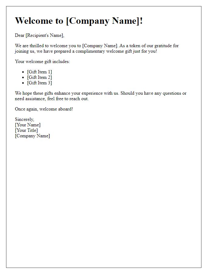 Letter template of complimentary welcome gifts