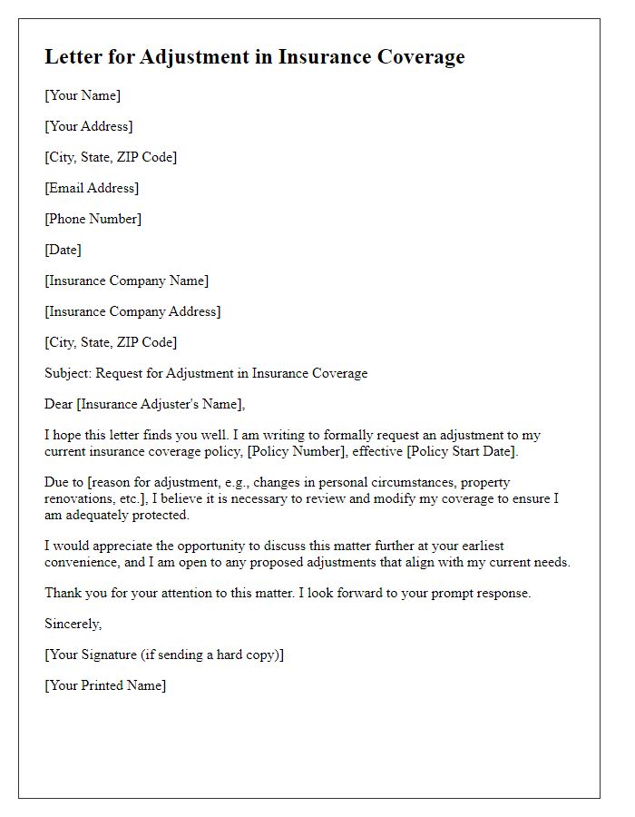 Letter template of application for adjustment in insurance coverage