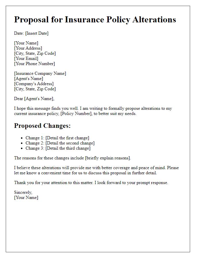 Letter template of proposal for insurance policy alterations