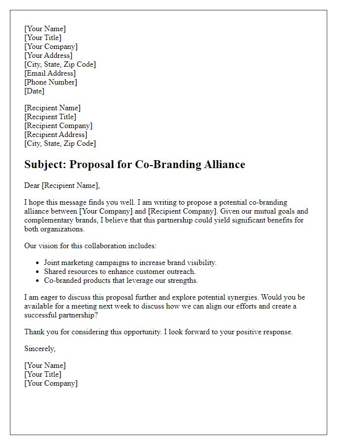 Letter template of alliance proposal for co-branding efforts