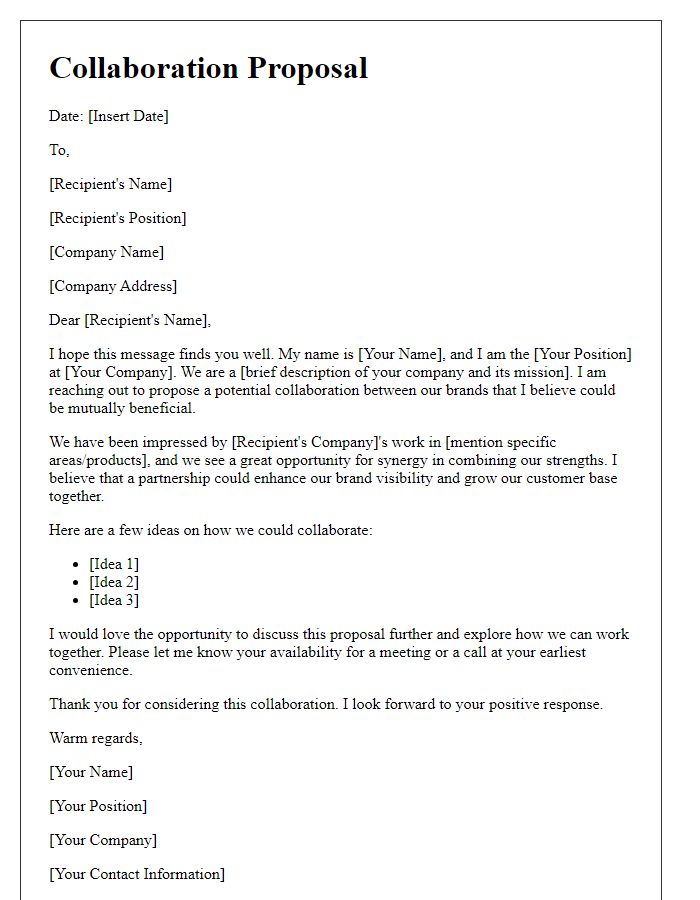 Letter template of collaboration proposal for brand partnership