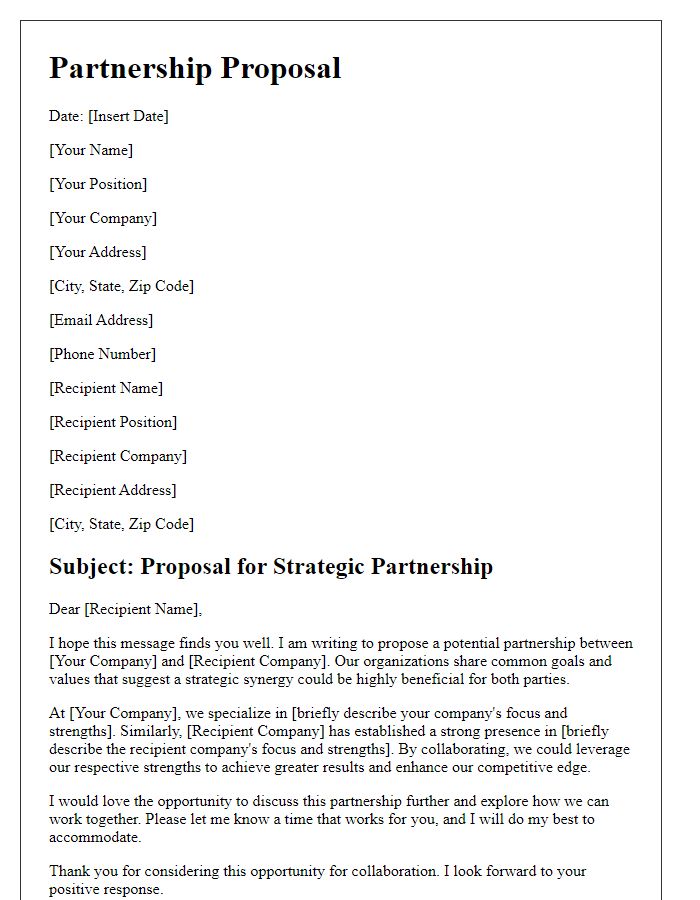 Letter template of corporate partnership request for synergy