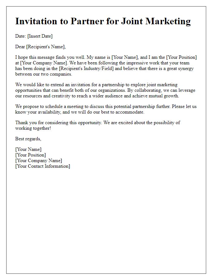 Letter template of partnership invitation for joint marketing