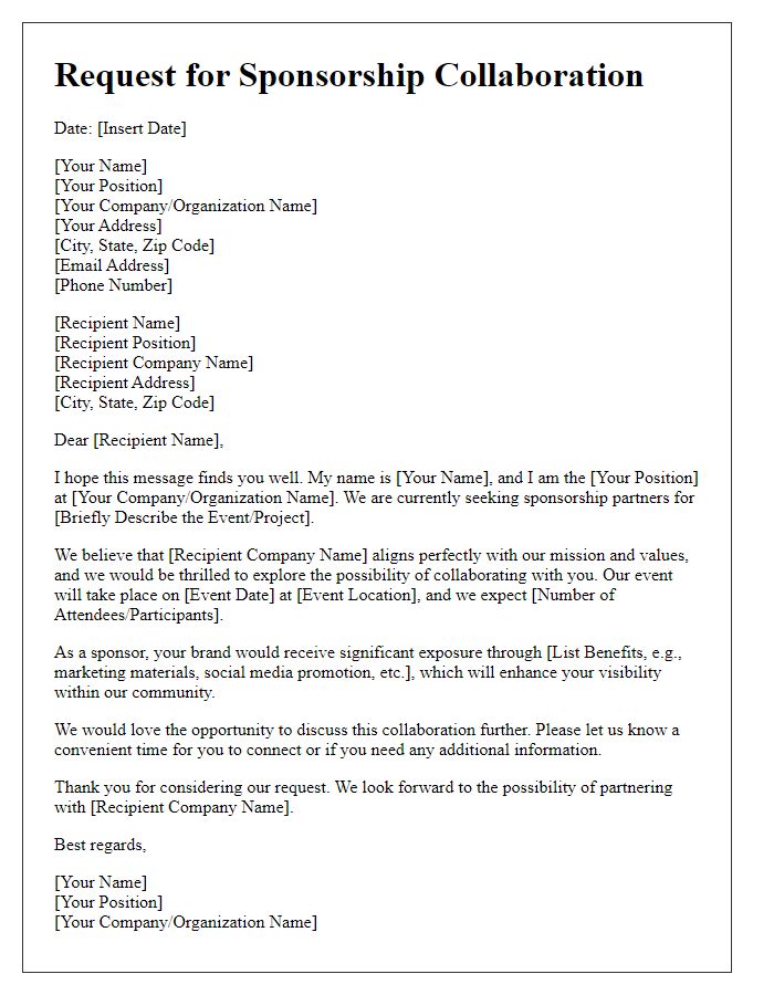 Letter template of sponsorship request for brand collaboration