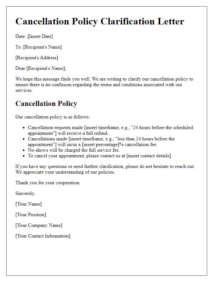 Letter template of cancellation policy clarification