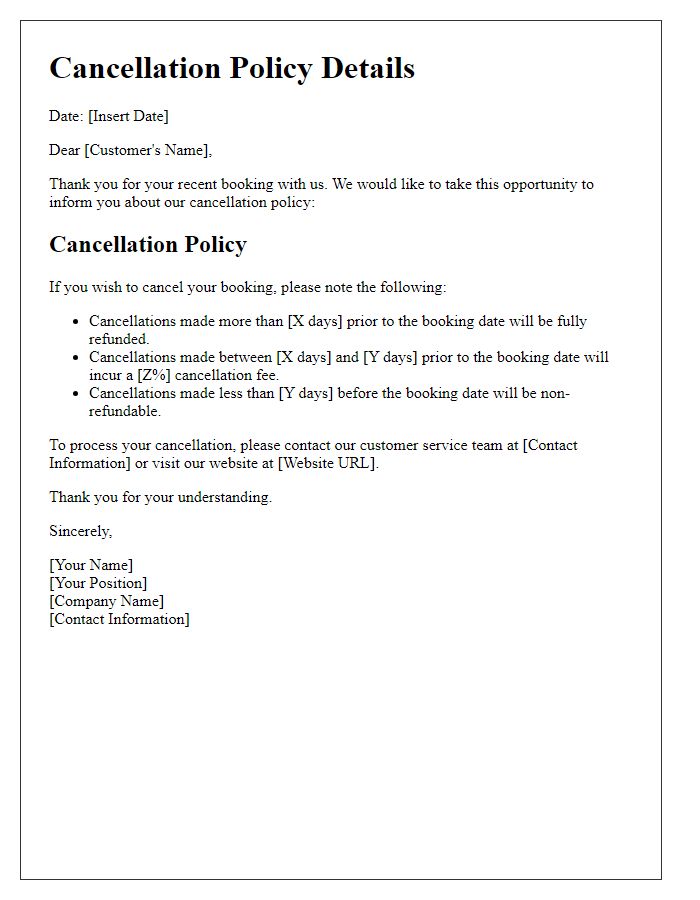 Letter template of cancellation policy details