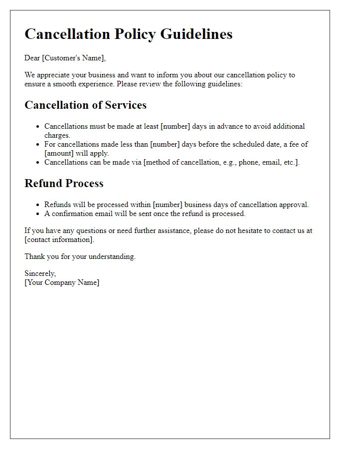 Letter template of cancellation policy guidelines