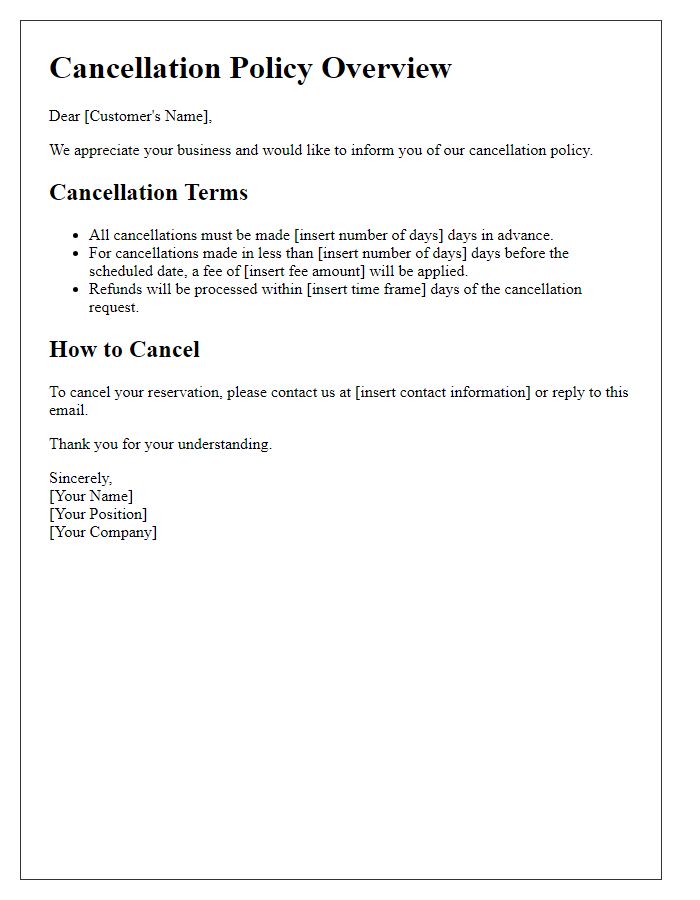 Letter template of cancellation policy overview