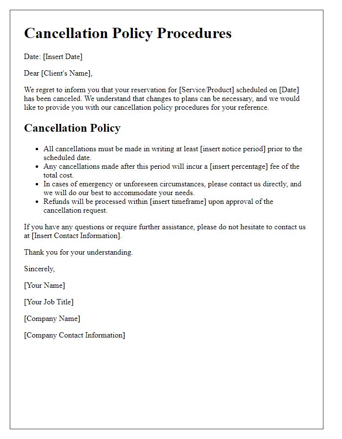 Letter template of cancellation policy procedures