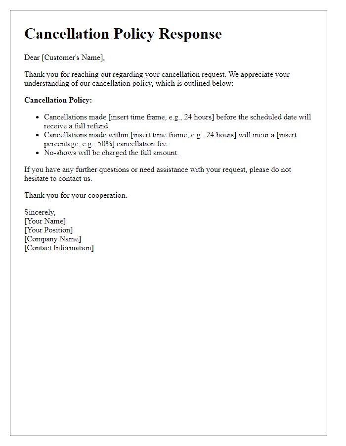 Letter template of cancellation policy response