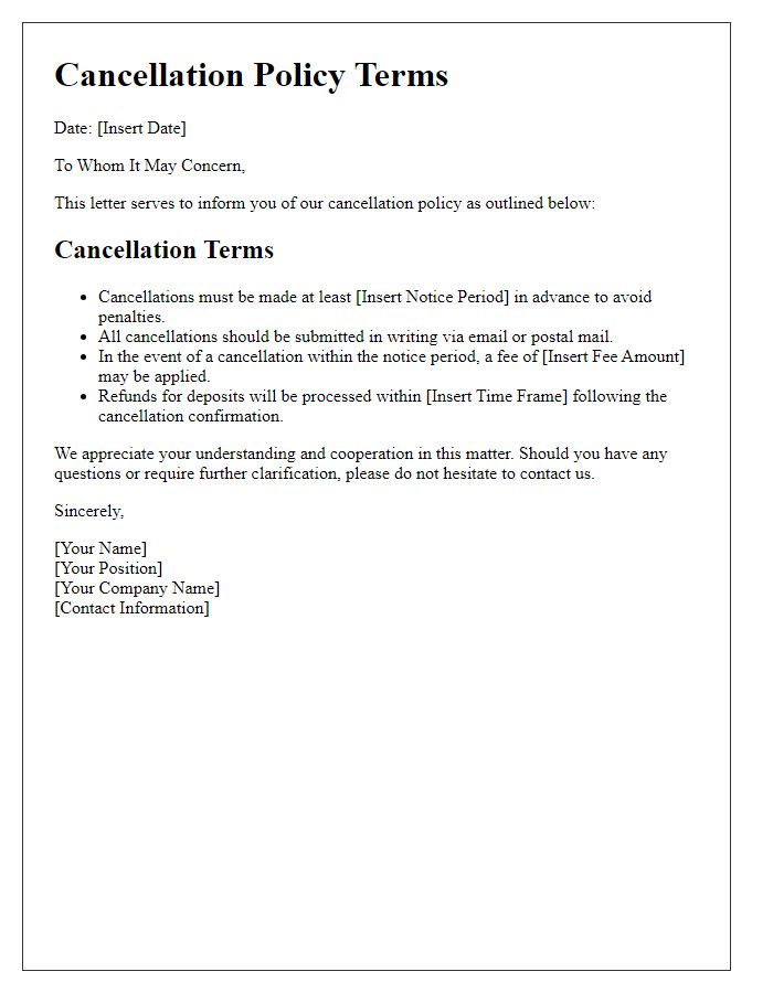 Letter template of cancellation policy terms