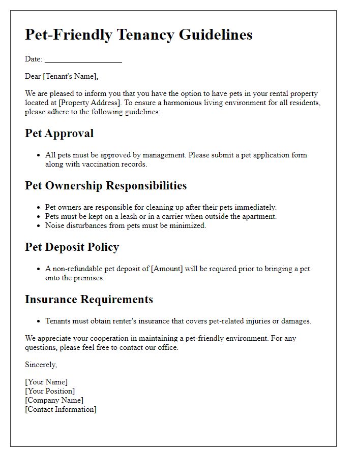 Letter template of a guideline for pet-friendly tenancy