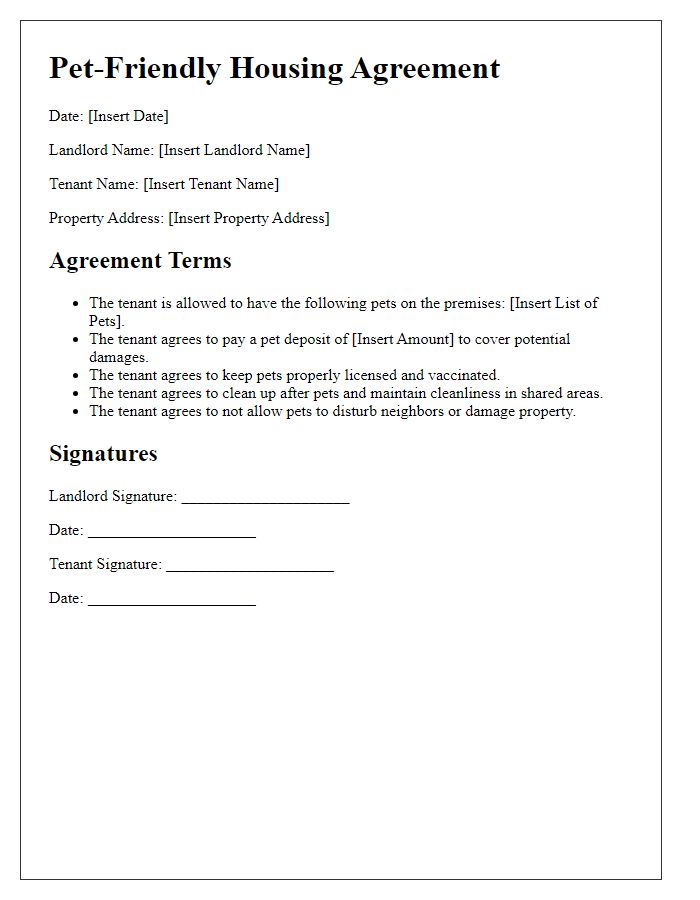 Letter template of a pet-friendly housing agreement