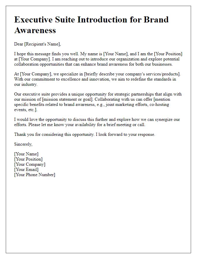 Letter template of Executive Suite Introduction for Brand Awareness