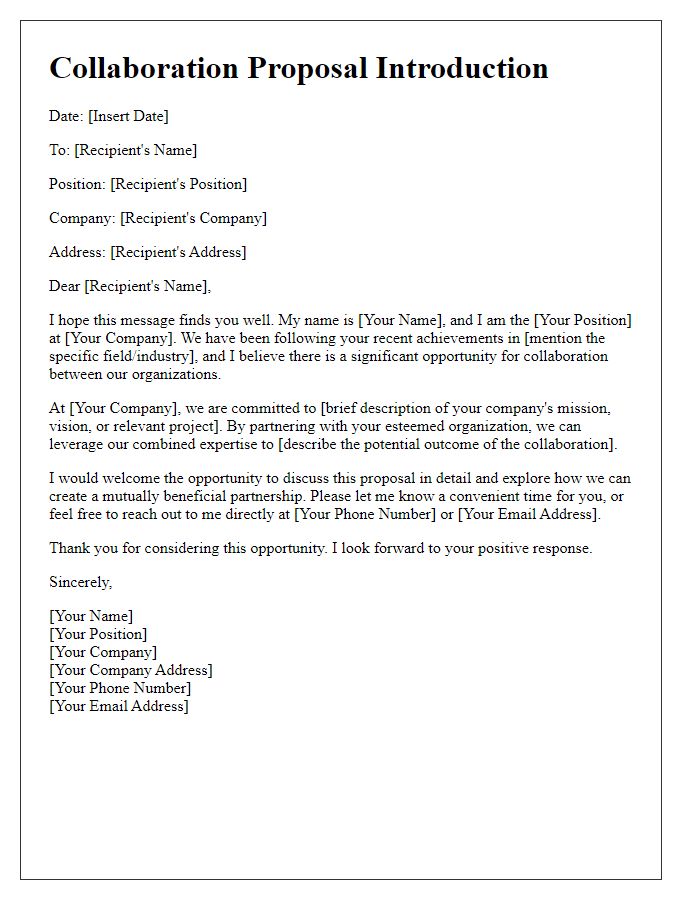 Letter template of Executive Suite Introduction for Collaboration Proposals