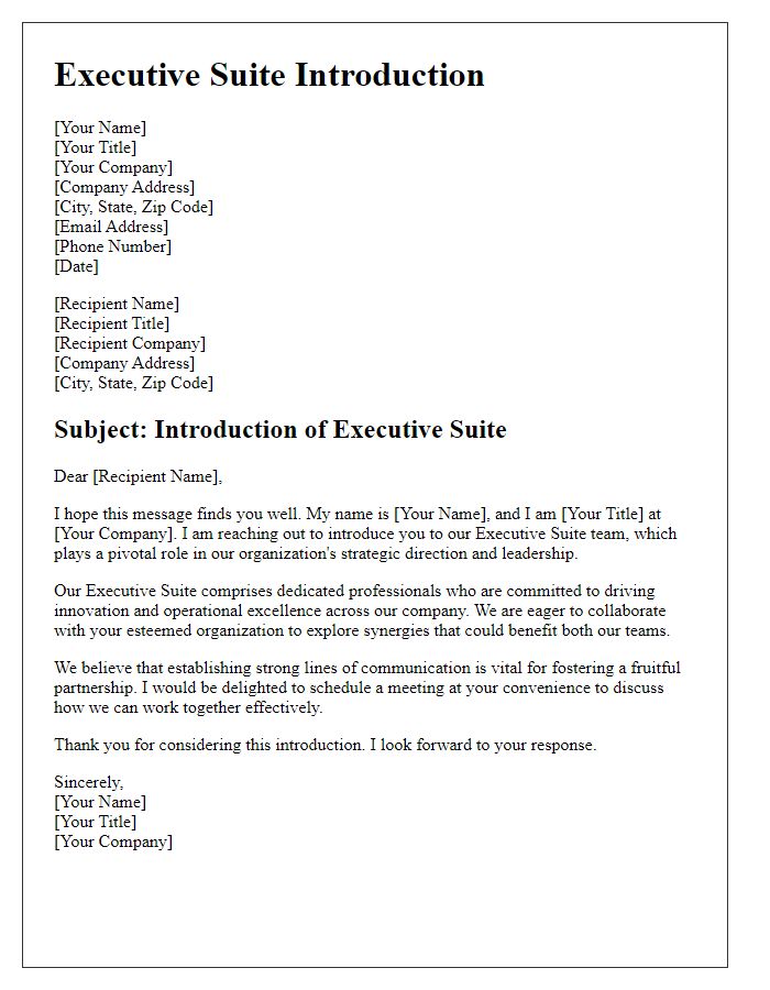 Letter template of Executive Suite Introduction for Corporate Communication