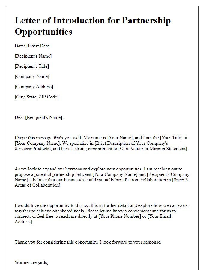 Letter template of Executive Suite Introduction for Partnership Opportunities