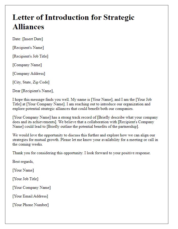 Letter template of Executive Suite Introduction for Strategic Alliances