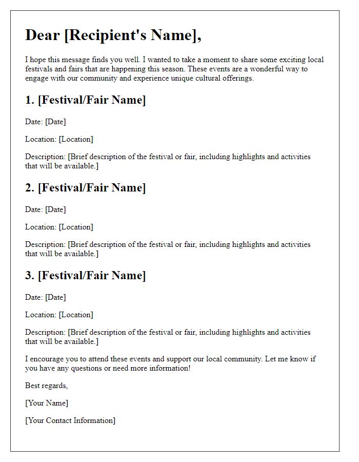 Letter template of recommended local festivals and fairs