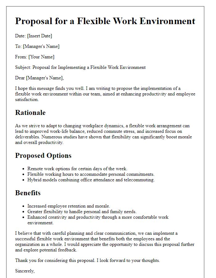 Letter template of flexible work environment proposal.