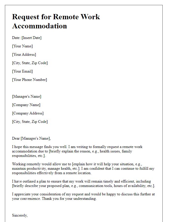 Letter template of remote work accommodation request.