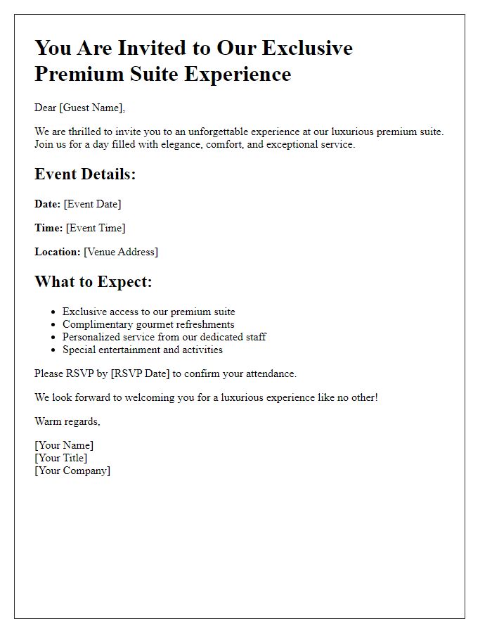 Letter template of premium suite experience invitation