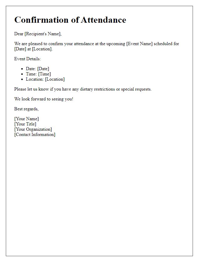 Letter template of confirmation for seasonal event attendance