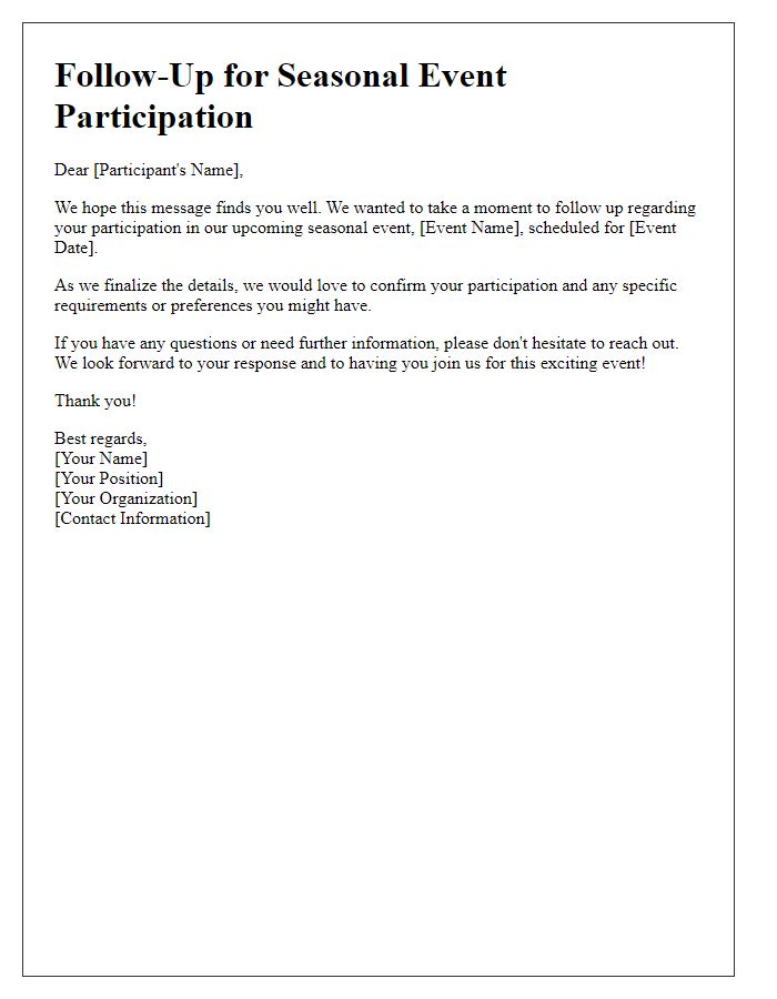 Letter template of follow-up for seasonal event participation