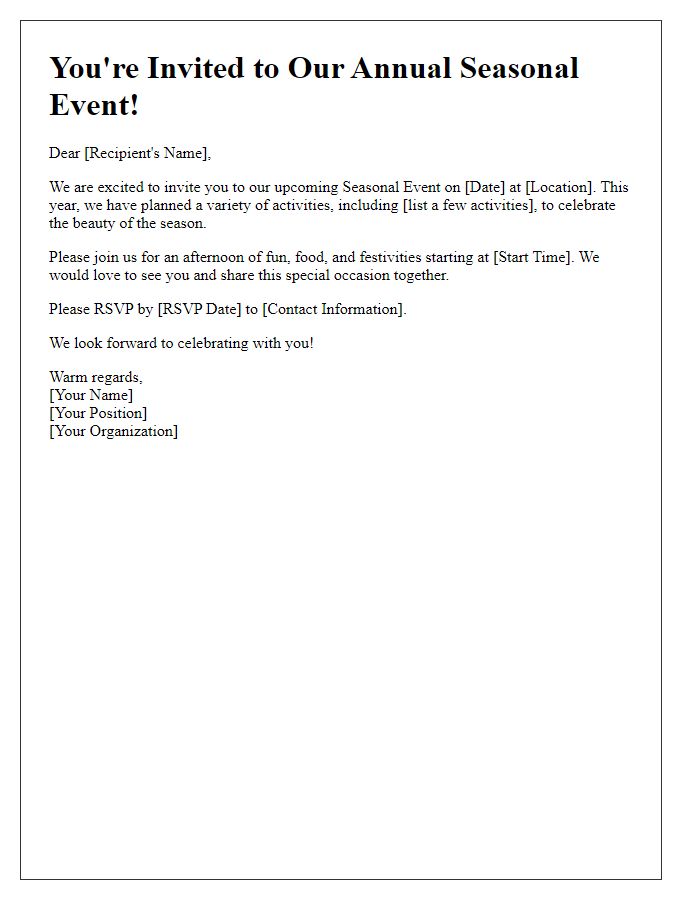 Letter template of invitation for seasonal event participation